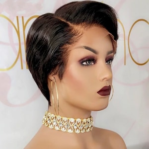 Förplockad Lace Frontal Kort Pixie Bob Peruk - Transparent Äkta Hår med Lace Front - Brasilianskt Hår Wear go