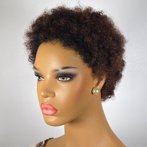 Ombre Highlight Honey Brown Low Cut Afro Wig - Type 4 Hair Afro Pixie Wig - Brazilian Remy Human Hair