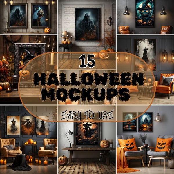 15 Mockups Halloween espeluznantes y otoño acogedor | Plantilla Canva | Paquete de Mockups de marcos de fotos verticales | Fácil-de-Usar |