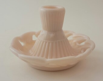 Fostoria "Betsy Ross" pink milk glass candle holder