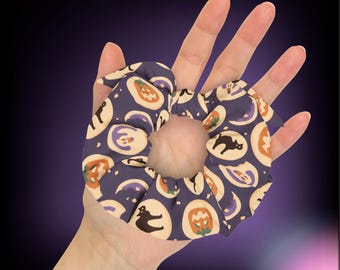 Elástico de cabelo em formato de biscoito de Halloween: elástico de poliéster reciclado com laço removível