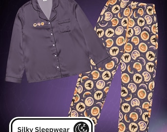 シルキーハロウィンクッキーパジャマセット：長袖トップスとパンツ