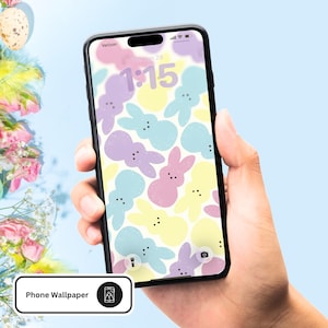 Pastel Easter Bunny Phone Wallpaper, Spring Pattern (Digital Download)