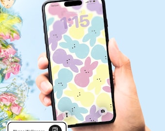 Pastel Easter Bunny Phone Wallpaper, Spring Pattern (Digital Download)