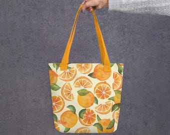 Orange Bloom Tote Bag: Watercolor Citrus Fruit Summer Bag