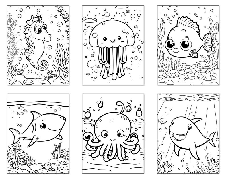 10 Underwater Coloring Pages Setb Animal Coloring Pages for - Etsy