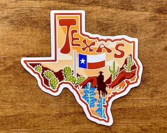 Texas Magnet 4" | Illustrated Texas State Magnet, Fridge Magnet, Waterproof, Weatherproof