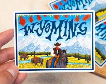 Wyoming Sticker 4" | Hand-Drawn State Sticker, Wyoming Decal, Waterproof Sticker, Car Decal, Bumper Sticker, Vinyl Decal