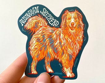 Australian Shepherd Sticker | Illustrated Dog Sticker, Dog Lover, Durable Vinyl, Waterproof, Weatherproof