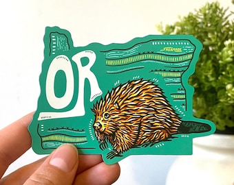 Oregon Magnet 4" | Illustrated Oregon State Magnet, Fridge Magnet, Waterproof, Weatherproof