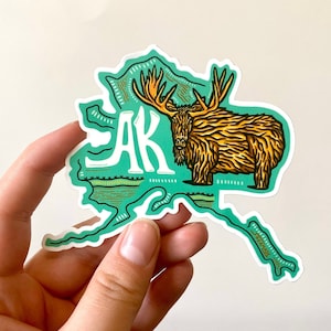 Alaska Sticker | Illustrated AK State Sticker, Alaska Decal, Waterproof Sticker, Car Decal, Bumper Sticker, Vinyl Decal