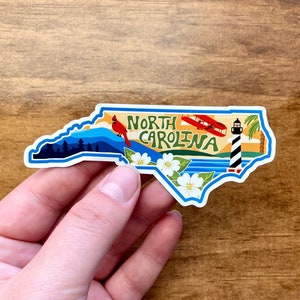 North Carolina Magnet 4" | Illustrated North Carolina State Magnet, Fridge Magnet, Waterproof, Weatherproof