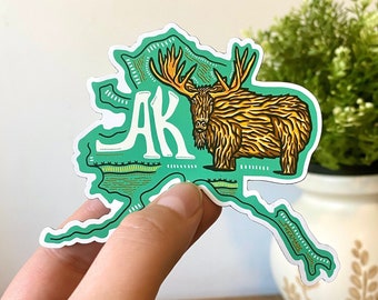 Alaska Magnet 4" | Illustrated Alaska State Magnet, Fridge Magnet, Waterproof, Weatherproof