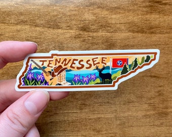 Tennessee Sticker | Illustrated TN State Sticker, Tennessee Decal, Waterproof Sticker, Car Decal, Bumper Sticker, Vinyl Decal