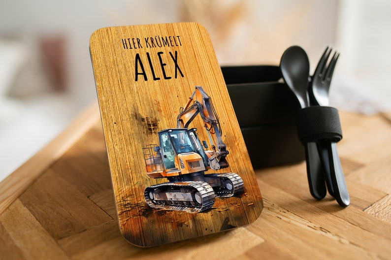 Lunch box personalized children excavator, lunch box with name, kids lunch box, gift for boys, school enrollment Schwarz