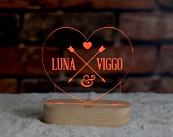 Personalized Night Light Valentine's Day Gift, Anniversary Gifts, Gift for Him, Names and Date - Romantic Gift for Couples
