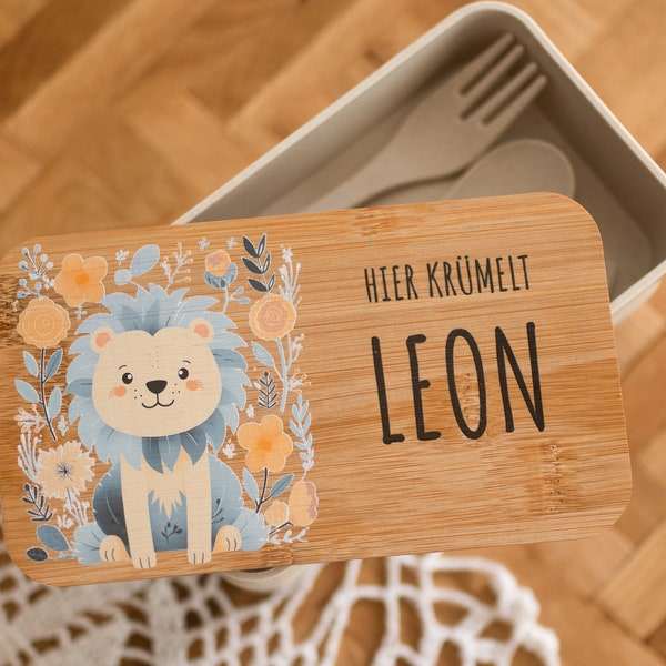 Personalisierte Kinder Lunchbox, Löwen-Print  Bento Box, Einschulungsgeschenk, Lunchbox mit Namen