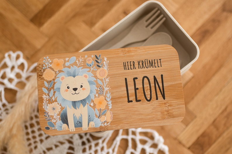 Personalized Kids Lunch Box, Lion Print Bento Box, School Starter Gift, Lunch Box with Name Sand