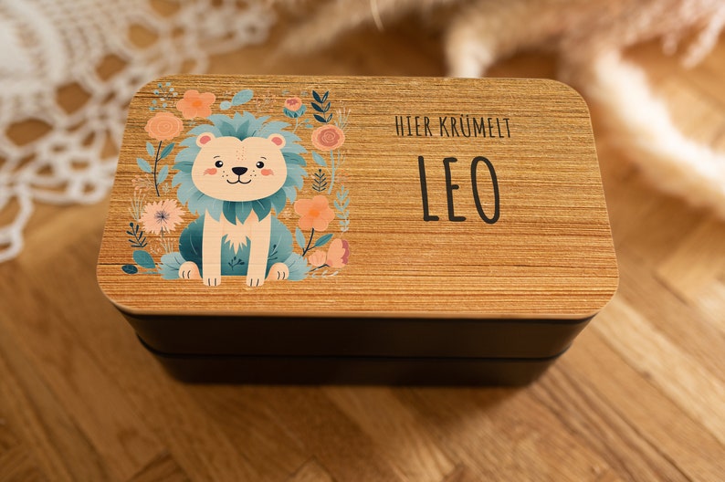 Personalized Kids Lunch Box, Lion Print Bento Box, School Starter Gift, Lunch Box with Name image 6