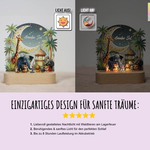 Veilleuse Safari enfants personnalisée, lampe de nuit arc-en-ciel chambre enfant, lampe de chevet acrylique socle bois, cadeau naissance, cadeau baptême image 4