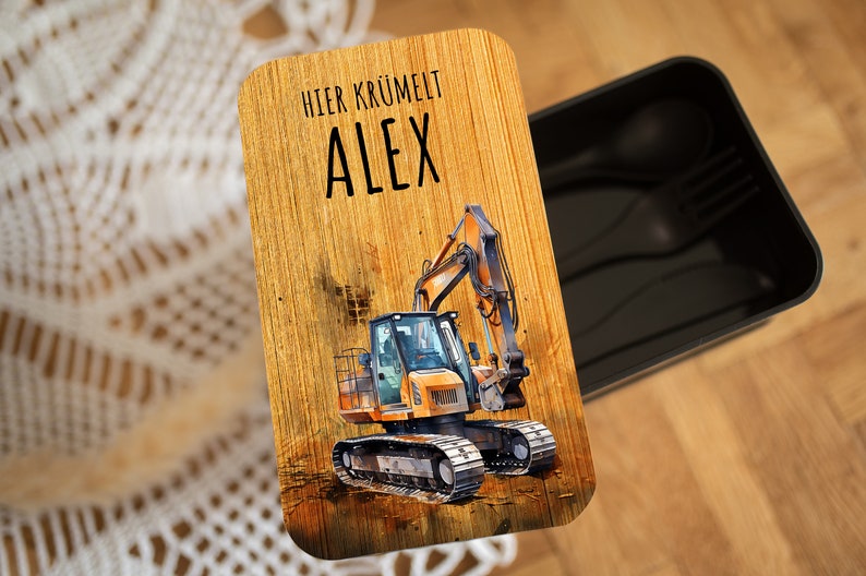 Lunch box personalized children excavator, lunch box with name, kids lunch box, gift for boys, school enrollment image 2