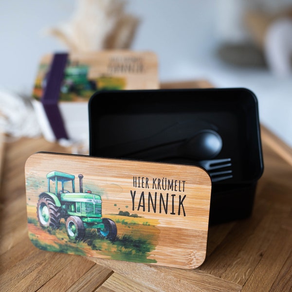 Brotdose mit Name, Lunchbox personalisiert, Kids Lunch Box, Geschenk für Jungs, Einschulung, Traktor