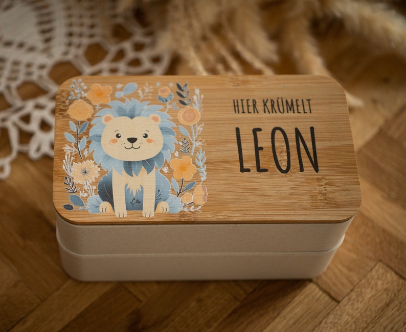 Personalized Kids Lunch Box, Lion Print Bento Box, School Starter Gift, Lunch Box with Name image 2