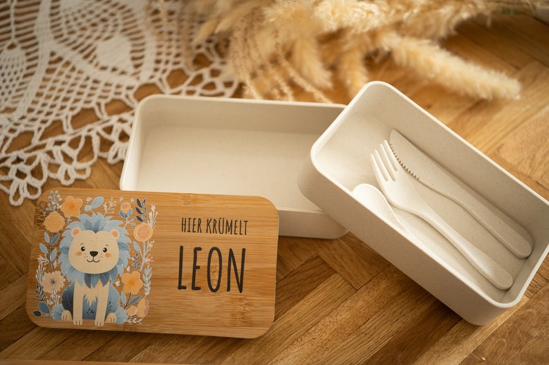 Personalized Kids Lunch Box, Lion Print Bento Box, School Starter Gift, Lunch Box with Name image 4