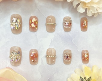 Honey Pot Rose Quartz Press On Nails by SMILINGSTYLE | Luxury Fake Nails | Reusable Nails | Handmade Nails