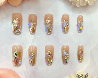 Broken Bling Streamer Press on Nails by SMILINGSTYLE Luxury Fake