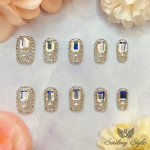 Unghie finte Silver Spring Bling Press On di SMILINGSTYLE / Unghie finte di lusso / Unghie riutilizzabili / Unghie fatte a mano