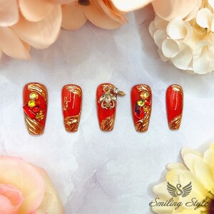 Red Hot Ruby Party Press on Nails by SMILINGSTYLE | Luxury Fake Nails ...