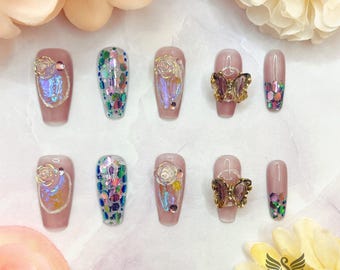 Fairy Butterfly Dreamer Press On Nails by SMILINGSTYLE | Luxury Fake Nails | Reusable Nails | Handmade Nails