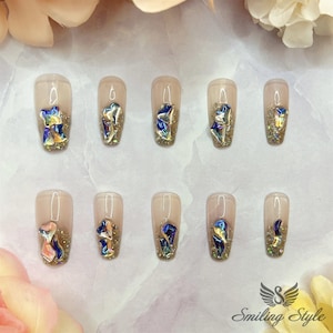 Ongles en larmes de cristal blanc congelés par SMILINGSTYLE | Faux ongles de luxe | Ongles réutilisables | Ongles faits main