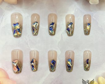 Frozen White Crystal Diamond Tears Press On Nails by SMILINGSTYLE | Luxury Fake Nails | Reusable Nails | Handmade Nails