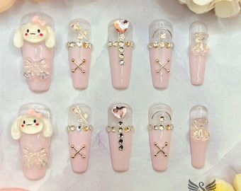 Little Miss Pink Baby Cinnamon Press On Nails by SMILINGSTYLE | Luxury Fake Nails | Reusable Nails | Handmade Nails