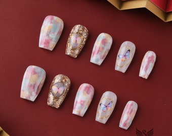 Butterfly's Dream Galaxy Press On Nails by SMILINGSTYLE | Luxury Fake Nails | Reusable Nails | Handmade Nails