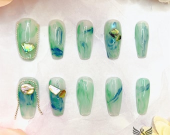 Sky Blue Bloom Press On Nails by SMILINGSTYLE | Luxury Fake Nails | Reusable Nails | Handmade Nails