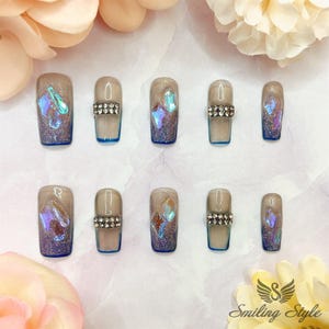 Galaxy Amethyst Press On Nails by SMILINGSTYLE | Luxury Fake Nails | Reusable Nails | Handmade Nails