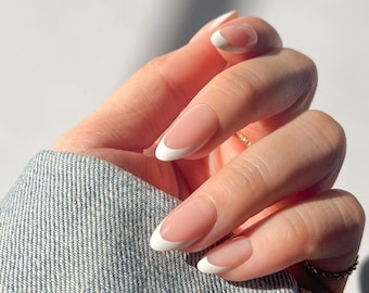 30pcs Almond Short Press On Nails • French Natural Gel Manicure • Full Set Fake Nails • Nails for Summer • Wedding Nails • Gift for Her
