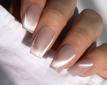 Handmade Silver Cat Eye Aurora Ombre Press On Nails Ombre Nails Blue Nails Aurora Nails Cat Eye Nails Cat Eye Nails Reusable Acrylic Nails