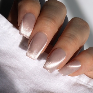 Handmade Silver Cat Eye Aurora Ombre Press On Nails Ombre Nails Blue Nails Aurora Nails Cat Eye Nails Cat Eye Nails Reusable Acrylic Nails
