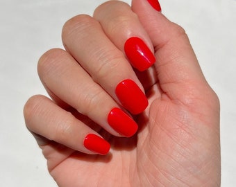 Red Squoval Press On Nails • Summer Gel Reusable Fake Nails, 30pcs