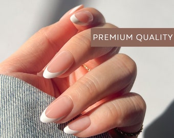 Ongles courts 30 pièces Amande • Manucure française en gel naturel • Ensemble complet à poser • Ongles pour l'été • Ongles de mariage • Cadeau pour elle