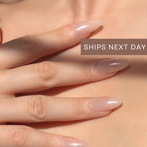 30pcs Glazed Pearl Almond Press On Nails • Hailey Bieber Glazed Donut • Wedding Nails • Summer Nails • Reusable • Chrome Press Ons Set