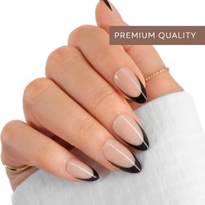 30pcs Almond Short Press On Nails • French Natural Gel Manicure • Black Full Set Press Ons • Nails for Summer • Wedding Nails • Gift for Her