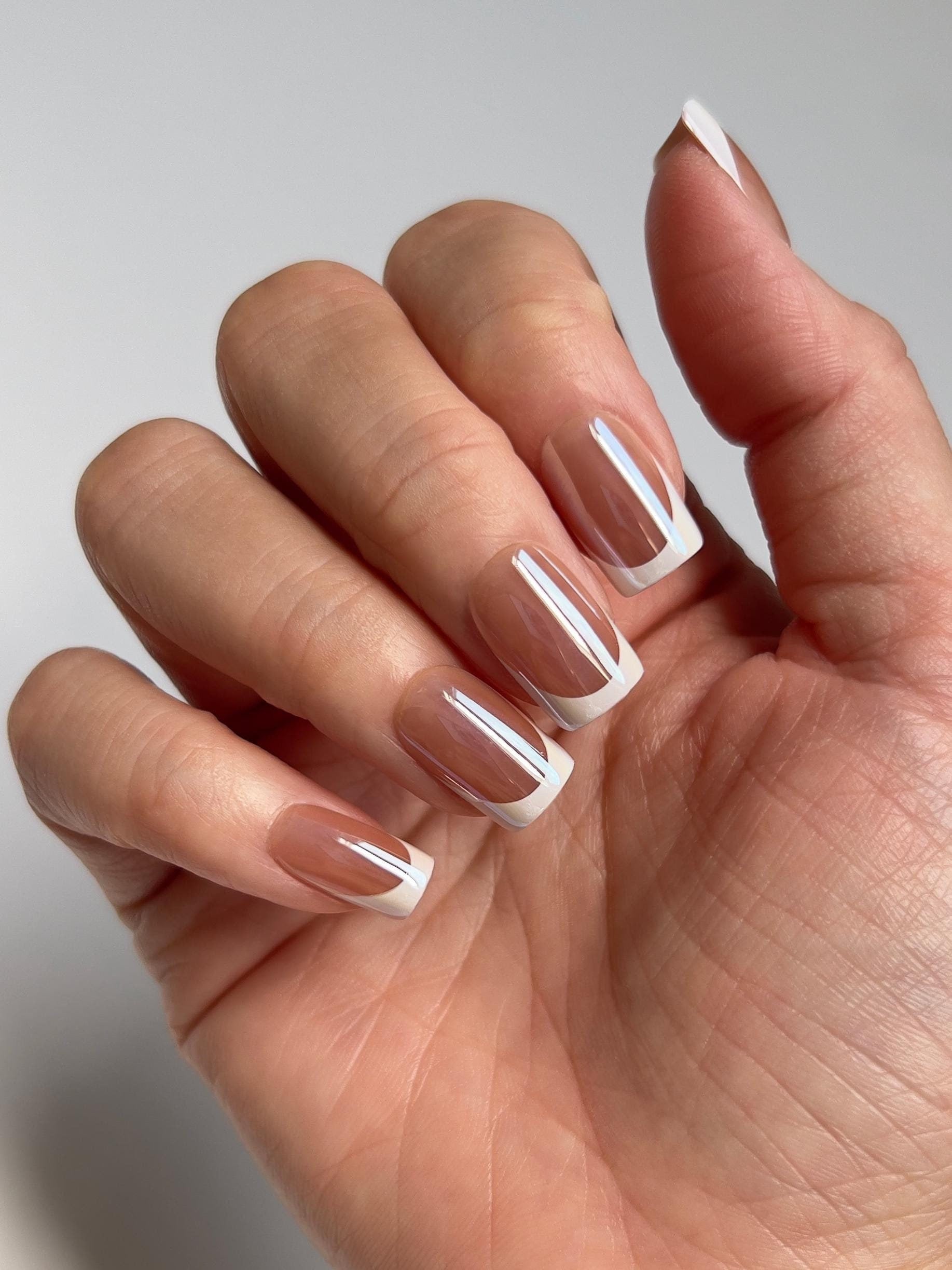30pcs Dark Chrome French Short Press On Nails • French Natural Gel Manicure • Set Press Ons • Nails for Fall • Wedding Nails • Gift for Her