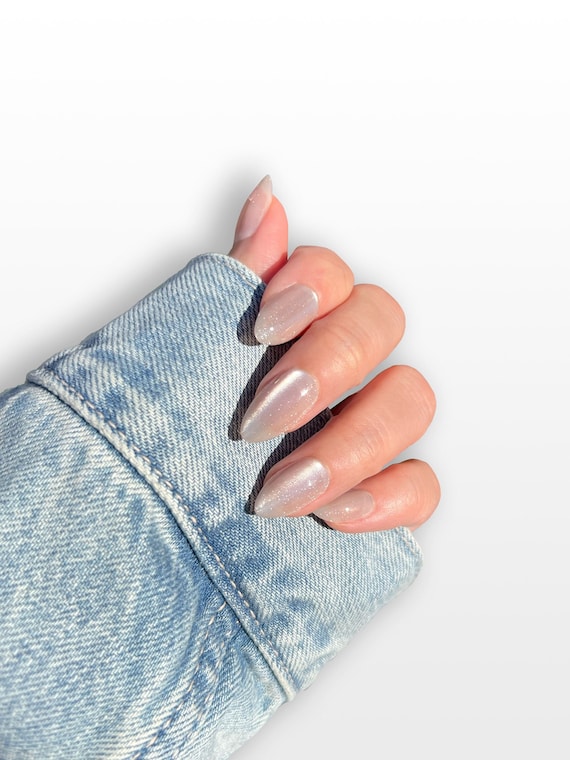 Glass Nails Short Champagne Pearlescent Almond Press on Nails