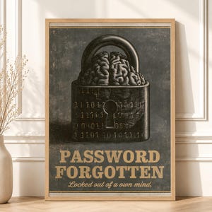 Brain Inside Padlock Printable, Password Forgotten Engraving