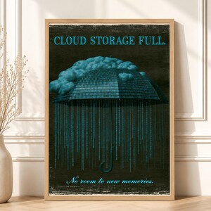 Binary Code Umbrella Printable Poster, Cloud Storage Full Tech Humor